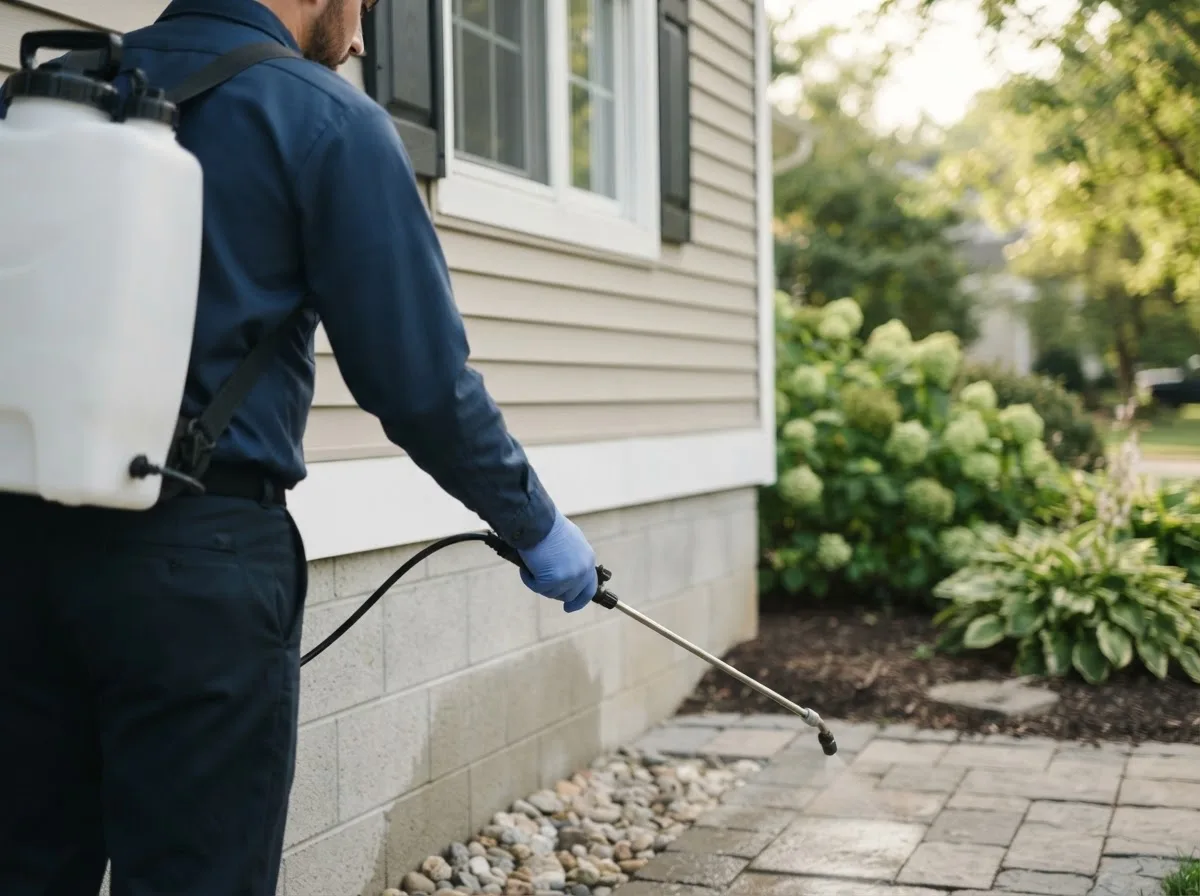 Pest control technician inspecting a home in Clinton, SC